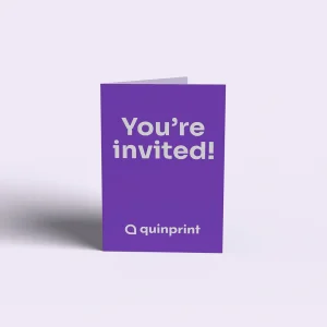 a graphic depicting purple Quinprint invitations